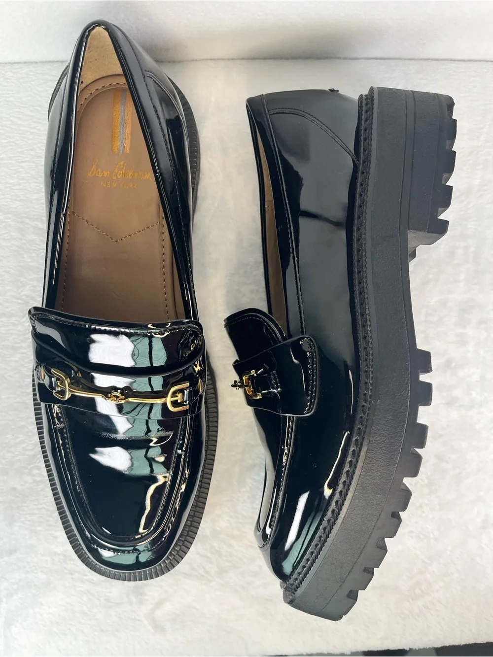 Sam Edelman Laurs Black Patent Leather Chunky Platform Horsebit Lug Loafer 9.5